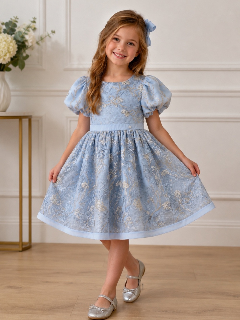 Patachou Blue & Embroidered Tulle & Chiffon Dress Size 8 - Luxury Dress